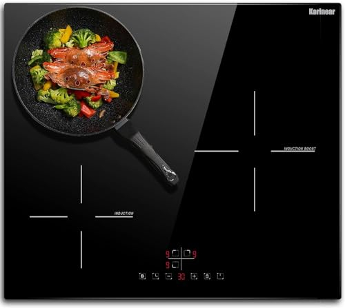Karinear Placa induccion 3 Fuegos 60cm, (5200 W) Control Táctil, Funciones Mejoradas, Temporizador, Indicador de Calor Residual, Protección Térmica, Seguro para Niños, Conectado, Desenchufado