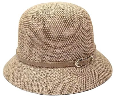 Dvbfufv Chapeau de paille d'été pour femme - Chapeau de soleil décontracté pour femme - Chapeau de soleil panama pour femme, kaki, 6 5/8/7 3/8