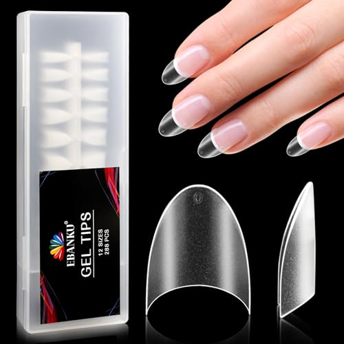 EBANKU 288 Pièces Demi Capsules Ongles Acrylique Tips Ongles Gel, Amande Court Capsules Ongles Demi-Couverture French Faux Ongles Nail Extension Tips pour Manucure Salon