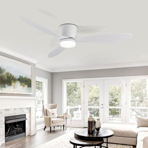 KeLuKes 106cm Ventilador de Techo con Luz Dormitorio, CC, Lampara Ventilador Techo Blanco, Temporizador Silencioso Invierno Verano Ventilador Luz Regulable para Sala de Estar