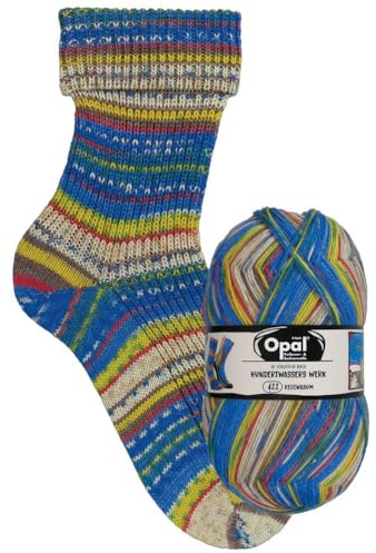Opal Sockenwolle Hundertwasser neue Serie | Sockengarn 4-fädig | Strumpfwolle zum Stricken und Häkeln | 100g, 420m (Farbe 4057 Regenbaum)