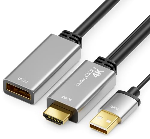 deleyCON Adaptateur 4K HDMI vers DisplayPort (pour Moniteur DisplayPort) 4K@60Hz HDR - Boîtier Aluminium - Câble Convertisseur pour PS4 PS5 Xbox PC Ordinateur Portable Moniteur