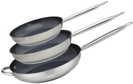 Elo 9805250 3-teiliges Pfannenset aus Edelstahl 18/10, Induktion, Bratpfanne, Edelstahlpfanne, Pfannen, für alle Herdarten, Pfannen 32 cm, 28 cm und 32 cm, Edelstahl, 32 x 6 cm