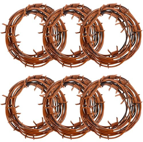Decorazione in filo spinato arrugginito finto 1,5 m, 6 pezzi, decorazione in plastica per Halloween, decorazione occidentale color ruggine, decorazione per feste occidentali, cowboy, decorazione per