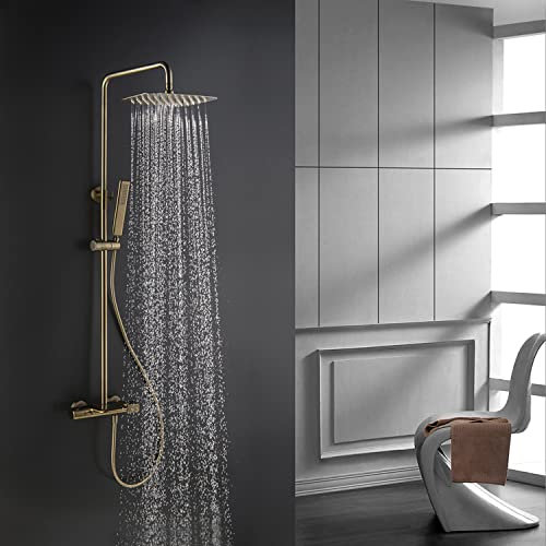 LZDOYY Colonne de Douche, Ensemble de Douche avec Mitigeur Thermostatique et 7.8 Pouces Douche à Pluie, Réglable en Hauteur,Systeme de Douche Pluie pour Salle de Bain,Gold