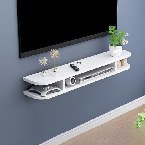 Floating TV Stand, Wall Mounted TV Cabinet with Storage, Floating Shelf for Under TV, Media Console Shelf Cabinet, Wood TV Console, for Living Room, Bedroom(White,100 * 22 * 15cm)