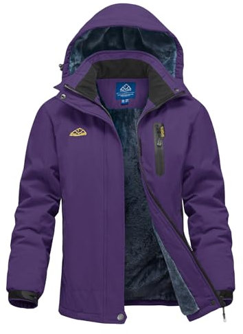 donhobo Damen Winter Outdoorjacke Fleece Gefütterte Softshelljacke Wasserdichte Winddichte Camping Wandern Ski Funktionsjacke Fahhradjacke mit Kapuze, Lila, M