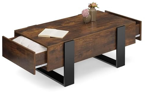 IDMarket - Table Basse Rectangle Phoenix avec tiroirs 100 cm Bois Effet Vieilli et Noir