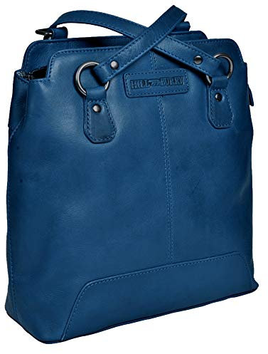 Damen Frauen Tasche Rucksack Lederrucksack | aus weichem hochwertigem Rindsleder - Bag Beutel | Umhängetaschen - Abendtasche | Handtasche - Schultertasche (Hill Burry) (Blau ohne Muster)