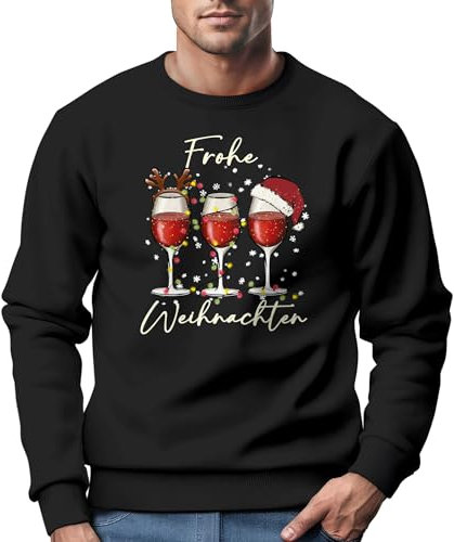 MoonWorks® Sweatshirt Herren Weihnachtspullover Weingläser Aufdruck Frohe Weihnachten Weihnachtsoutfit Männer schwarz XL