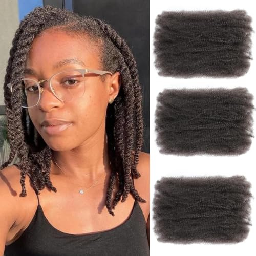 Afro Kinky Curly Synthetic Hair Bulk 3 Packs Marley Twist Hair Bulk for Dreadlock Extensions Spring Afro Twist Hair Bulk for Mini Twist Repair Locs (4#, 8 Inch)