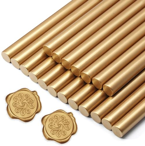 Litoexpe 20pcs Wax Seal Sticks, Hot Melt Sticks, Glue Gun, Sealing Wax Sticks for Wedding Invitations, Letters, Envelopes and Crafts (Antique Gold)
