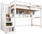 WEALTHOUSE Hochbett mit Treppe aus Massivholz und MDF inklusive integriertem Schreibtisch, Regalablagen, Aufbewahrungsfächern, Kletterstufen, Geländer, Arbeitsfläche, platzsparende (Weiß,90x200cm)