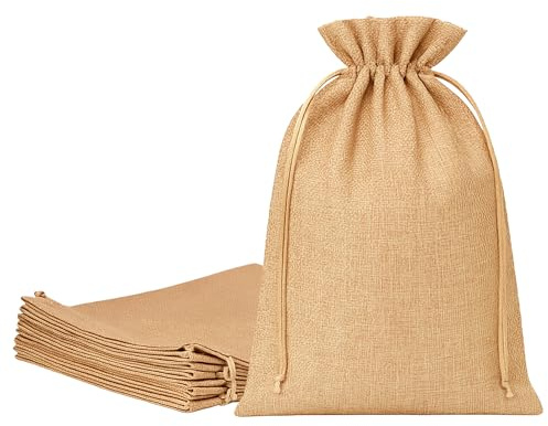 Mandala Crafts 9X12 Inch Plain Burlap Drawstring Gift Bags for Favors - 20 Large Linen Sacks Gift Pouches for Candy, Coffee, Jewelry, Wedding, and Party Supplies
