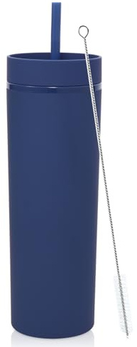 Volhoply Gobelet de 590 ml en plastique fin à double paroi, gobelets avec couvercle et paille, gobelet réutilisable pour café glacé de voyage, tasses en acrylique mat sans BPA avec paille pour fêtes