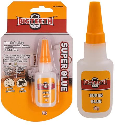 BIGTEETH All Purpose Super Glue 20g x 1 | Fast Drying Adhesive SuperGlue for Plastic, Metal, Ceramics, Porcelains, Wood, Rubber, Leather