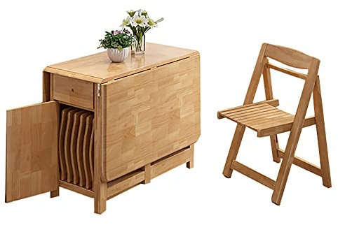 Klappbarer Esstisch Set mit Drop Leaf Erweiterung, Rollen, Schublade, Massivholz Bauernhaus Design, platzsparende Kücheninsel für kleine Räume, Esszimmermöbel
