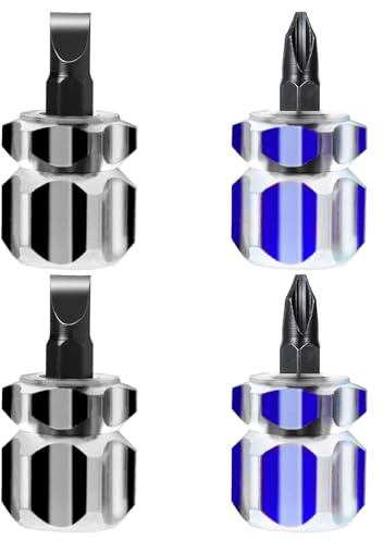Mabor 4 Stück Schraubendreher Kurz Mini Schraubenzieher mit 0,6 cm Schlitz und Kreuzschlitzköpfen Stubby Schraubenzieher für Nähmaschinen Oder Enge Stellen DIY Reparieren (Schwarz Blau)