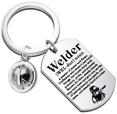 BNQL Welder Keychain Welding Gifts for Men Dad Husband Welder Dog Tag Keychain Metal Worker Gift Welding Helmet Key Chain