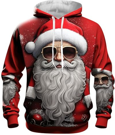 Weihnachts Hoodie Herren Lustige Ugly Weihnachtspullover Reindeer Schneemann 3D Druck Weihnachtspulli Christmas Kapuzenpullover Sweater Mit Tasche Weihnachtsmotiv Sweatshirt Weihnachtsoutfit