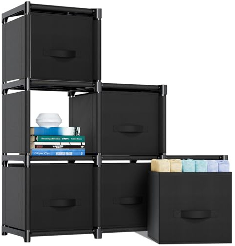 Mavivegue Cube Storage Unit 6-Drawer Organizer for Closet Bedroom | 6 Storage Drawers w/ handles, each 26.9x26.9x27.9cm. Metal frame, durable fabric. For bedroom, wardrobe, stairs, living room.