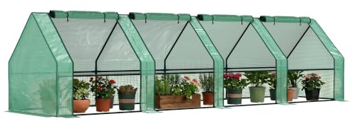 Outsunny Mini Serre de Jardin Serre Tunnel 360L x 90l x 90H cm Vert | Toit Pointu, Acier, PE Haute Densité 140 g/m², Anti-UV, Fenêtres avec Zip Enroulables