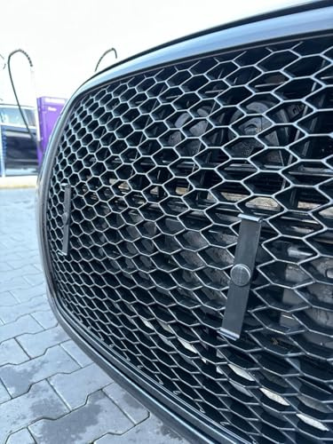 License Plate Holder for Honeycomb Grill - Frameless Front Number Plate Holder - Perfect Fit for RS Radiator Grille - Black - Sturdy Plastic - Compatible Only with Audi RS - 13 mm Honeycomb Depth