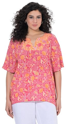 Ulla Popken Damen große Größen Übergrößen Plus Size Tunika, Muscheln, A-Linie, Tunika-Ausschnitt, Halbarm pink 54+ 847787523-54+