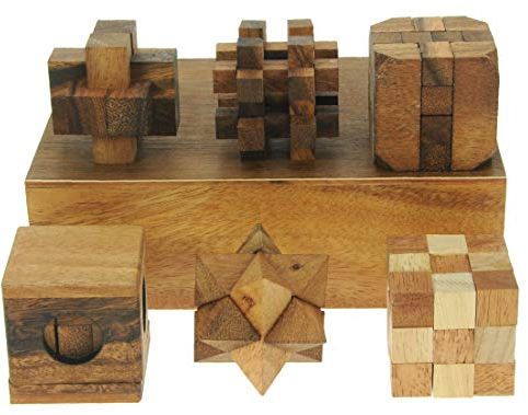 Casse-tête en Bois 3D de Namesakes® (x6) - Jeux de réflexion sur Le IQ - Défi de Table Original - Cadeau Amusant pour Les Adultes et Les Enfants - Boîte Cadeau en Bois Massif !