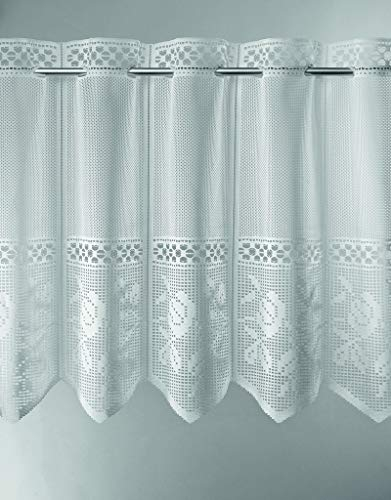 frankgardinen Scheibengardine Jacquard gelocht Blumen 90 cm hoch weiß - Wunschbreite frei wählbar durch gekaufte Menge in 28 cm Schritten - Meterware
