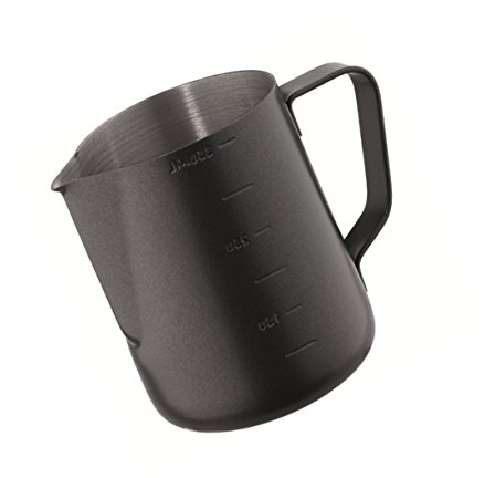 Kerafactum® - Black Barista Sahnekännchen Milch Pitcher kleine Kanne Milchkännchen zum aufschäumen Aufschäumer Milchkanne Kännchen aus Edelstahl 0,35 Liter - Milk Pitcher 12 FL.oz
