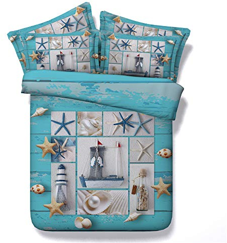 CHAOSE Ensemble De Literie Peinture HD Série Seashell Polyester-Coton Housse De Couette 3 Pièces (1 Housse De Couette + 2 Taies d'oreiller (Coquille, 140x200cm+2/70x50cm(1.2M Bed))