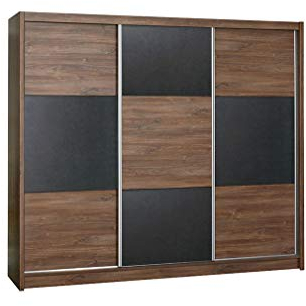 Furniture24 Kleiderschrank Cordoba Schlafzimmer 2 Türiger Schwebetürenschrank Schrank mit Kleiderstange 8 Einlegeboden Stirling Eiche/Brauner Beton