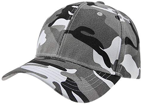 Qchomee Casual Camo Baseball Cap Unisex Adults Cotton Adjustable Sun Hat UV Protection Summer Grey/ Army Green 54-60cm
