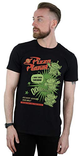 Disney Men's Toy Story 4 Pizza Planet Little Green Men T-Shirt Black Large