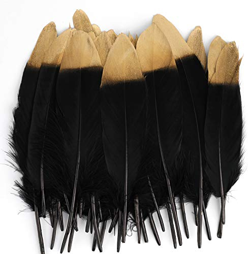 MWOOT 40 Stück Gold getauchtes natürliches Schwarz Gänsefedern für DIY Christmas Dekoration, Handwerk Kleidung Bühne Eigentum Geburtstag Hochzeit Parteien Feder(15-22cm)