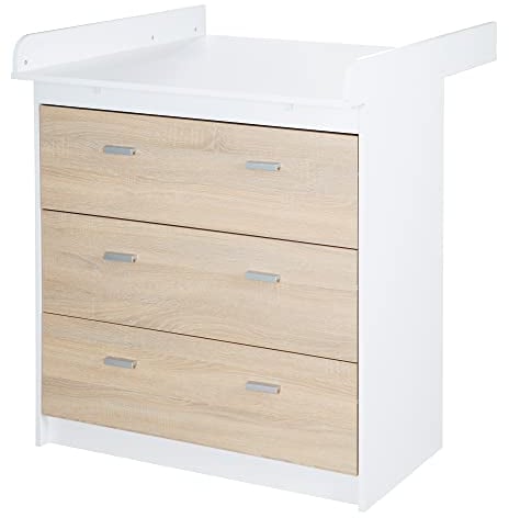 roba Wickelkommode mit abnehmbarem Wickelansatz „Gabriella“, bicolor, 3 Schubladen, Wickelhöhe 90 cm