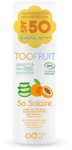 TOOFRUIT Sonnenmilch LSF 50 - Hoher Sonnenschutz für Gesicht & Körper, wasserfest, feuchtigkeitsspendend, 100ml
