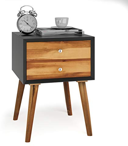 COSTWAY Nachttisch mit 2 Schubladen, Nachtschrank für Boxspringbett, Beistelltisch Holz, Nachtkonsole modern, Nachtkommode 40 x 40 x 59 cm (Schwarz)