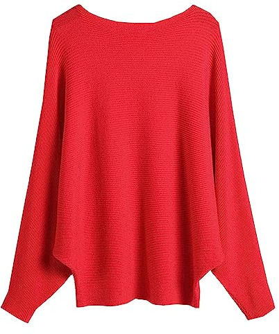 Pull ample à épaules dénudées et manches chauve-souris pour femme, Rouge, Taille unique