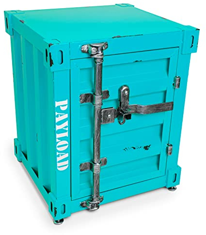 Büttner Beistelltisch Couchtisch Nachttisch Hocker Schrank Kasten Spind mit Stauraum im Industrie Design Container Look aus Metall 40 x 38 x 48 cm - Hellblau