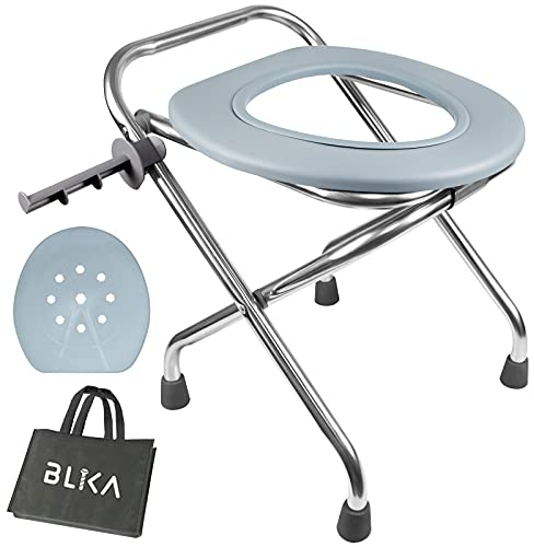 BLIKA Portable Toilet for Camping, 400LBS Weight Capacity, Stainless Steel, Gray, 16''