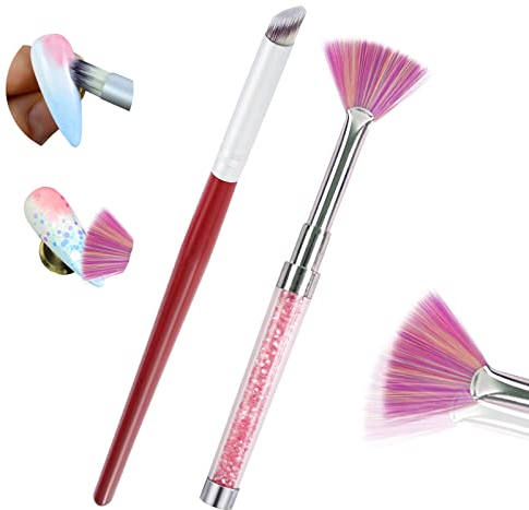 Hanyousheng Nail Art Brosse Set, 2 Pcs Brosse à Ongles Dégradé, Ongle Babyboomer Pinceau, Nail Art Brosse en Forme D'éventail pour Enlever la Poussière et Les Paillettes
