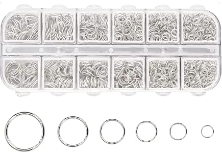 Biegeringe Offene Spaltringe, THETAG 1050 Stück Öffnen Ringe Springen, 4/5/6/7/8/10mm Gemischte Jump Ringe, Spaltringe Metall Kettenringe für Halskette, Armband, DIY Schmuckherstellung