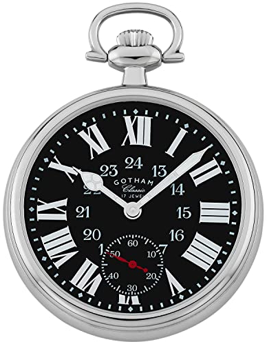 Gotham Classic Series GWC14112SB Taschenuhr, Edelstahl, offen, 17 Juwelen, mechanischer Handaufzug, Taschenuhr