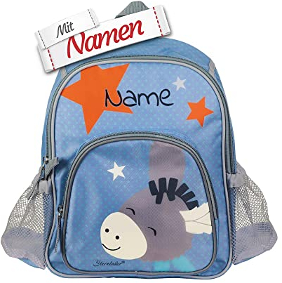 LALALO Kindergartenrucksack mit Namen personalisiert, Sterntaler Kinderrucksack, Kinder Rucksack für Kindergarten Kita, Kleinkind Tasche, Kindergartentasche (Esel Emmi/Stern)