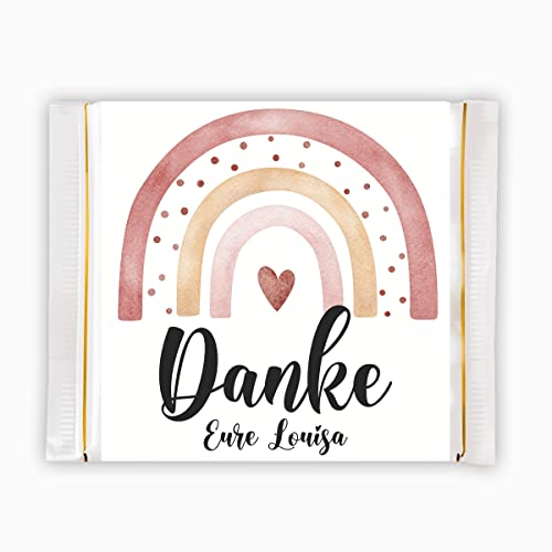 Schokoladen-Banderole mit Name für die Taufe, Kindergeburtstag, Hochzeit, Deko, Gast-Geschenk, mit Regenbogen, Tischkarte, personalisiert