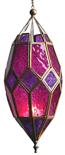 Farol colgante de cristal estilo marroquí (grande morado/rosa)