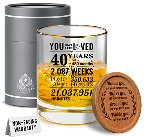 Kies CROWNLY CRYSTAL® Verre à Whisky Personnalisé 40 Ans Homme - Décoration Anniversaire, Cadeau Papa, Papy, Mariage, Frère, Garçon