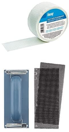 Knauf EASY-TAPE Fugendeckband zum Stabilisieren und Verspachteln von Fugen – selbstklebender Bewehrungs-Streifen zum Verfugen von Platten bzw. Gipsfaser-Platten inkl. Handschleifer für Rigips
